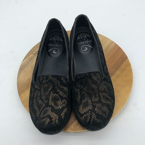 Dansko Olivia Loafers Shoe Womens EU 36 US 5.5-6 Black Gold Snake Print Flat - Picture 3 of 8